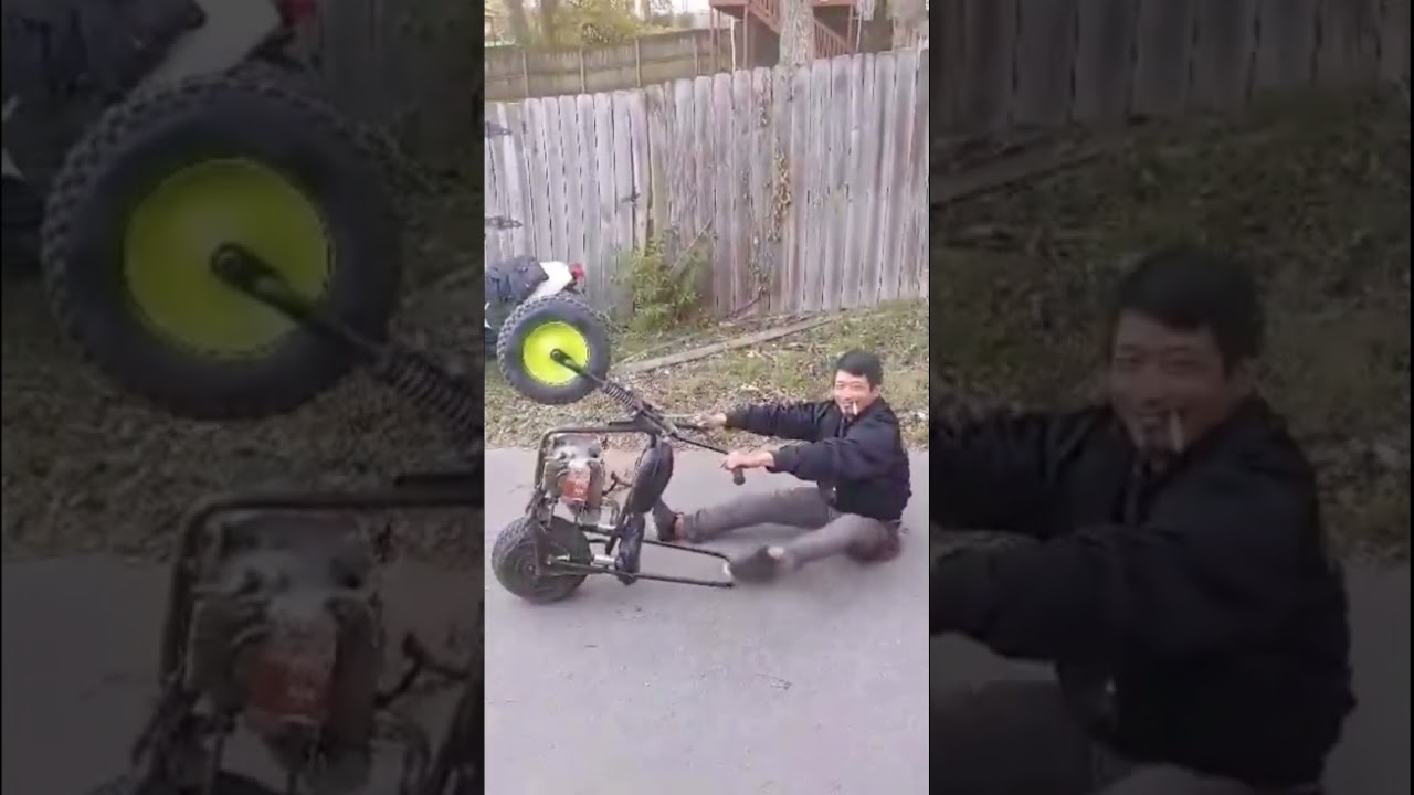 Viral mini bike wheelie fail. Crash on mini bike. 