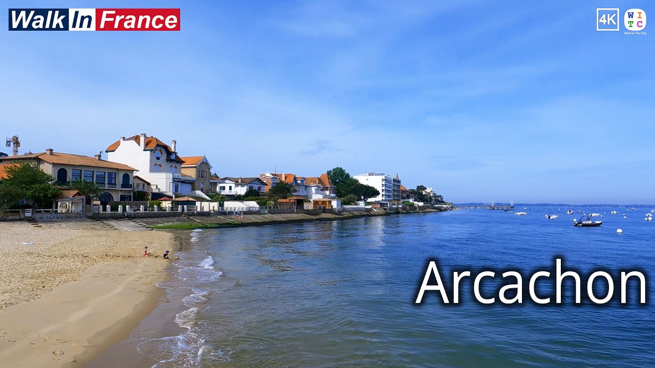 Arcachon beach seafront (4K) | Walk In France