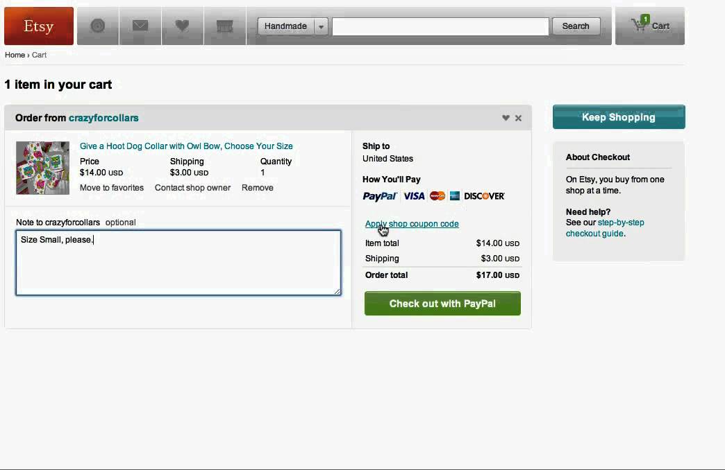 Shopping on Etsy: Using Coupon Codes
