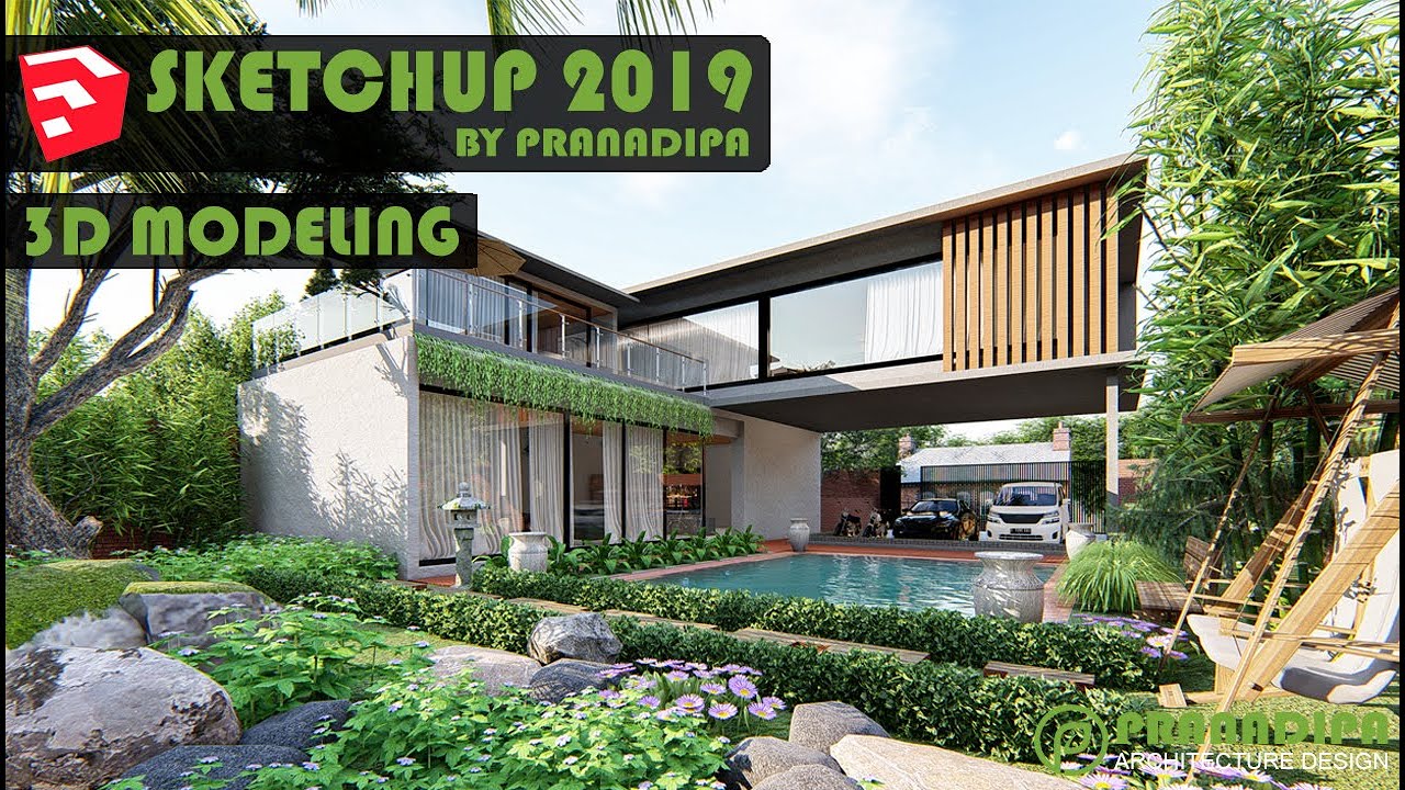 3D Modeling Concrete Minimalist House Design SketchUp 2019 Pro! - Pranadipa Architect