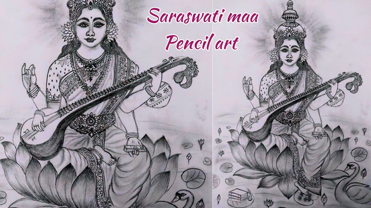 Saraswati maa Pencil art | Pencil sketch ✏️