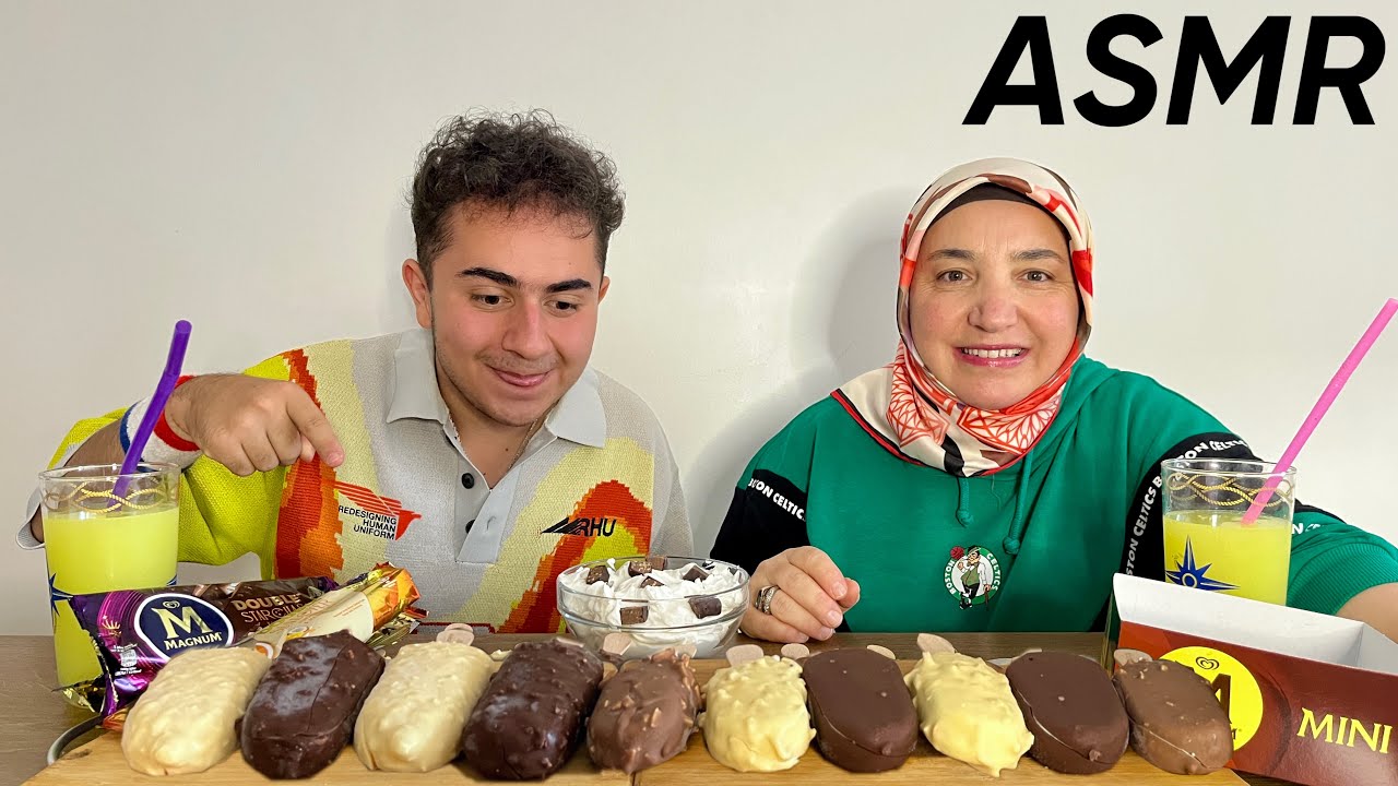 ASMR MAGNUM ÇİKOLATALI DONDURMA PARTİSİ KREM ŞANTİ MUKBANG