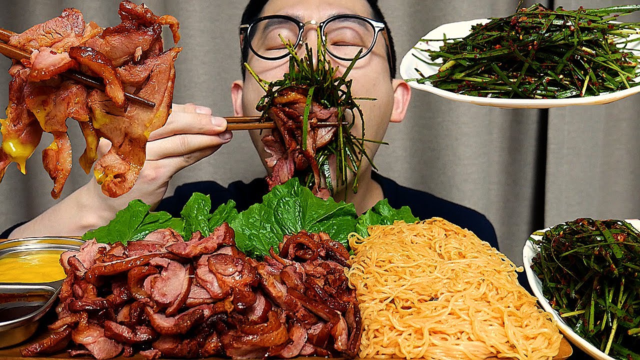 완벽케미! 훈제오리(smoked duck)와 부추무침,비빔면 꿀 조합 요리 먹방 MUKBANG EATING SHOW