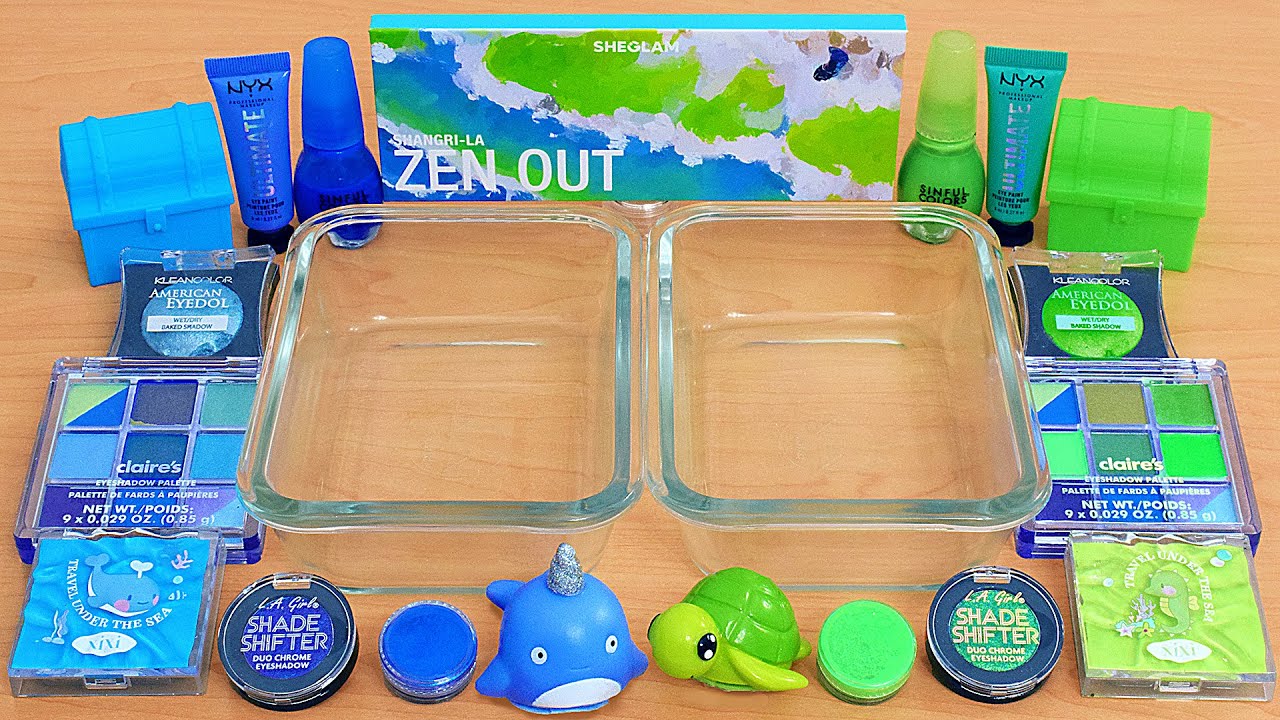 Blue vs Green - Mixing Makeup Eyeshadow Into Slime ASMR