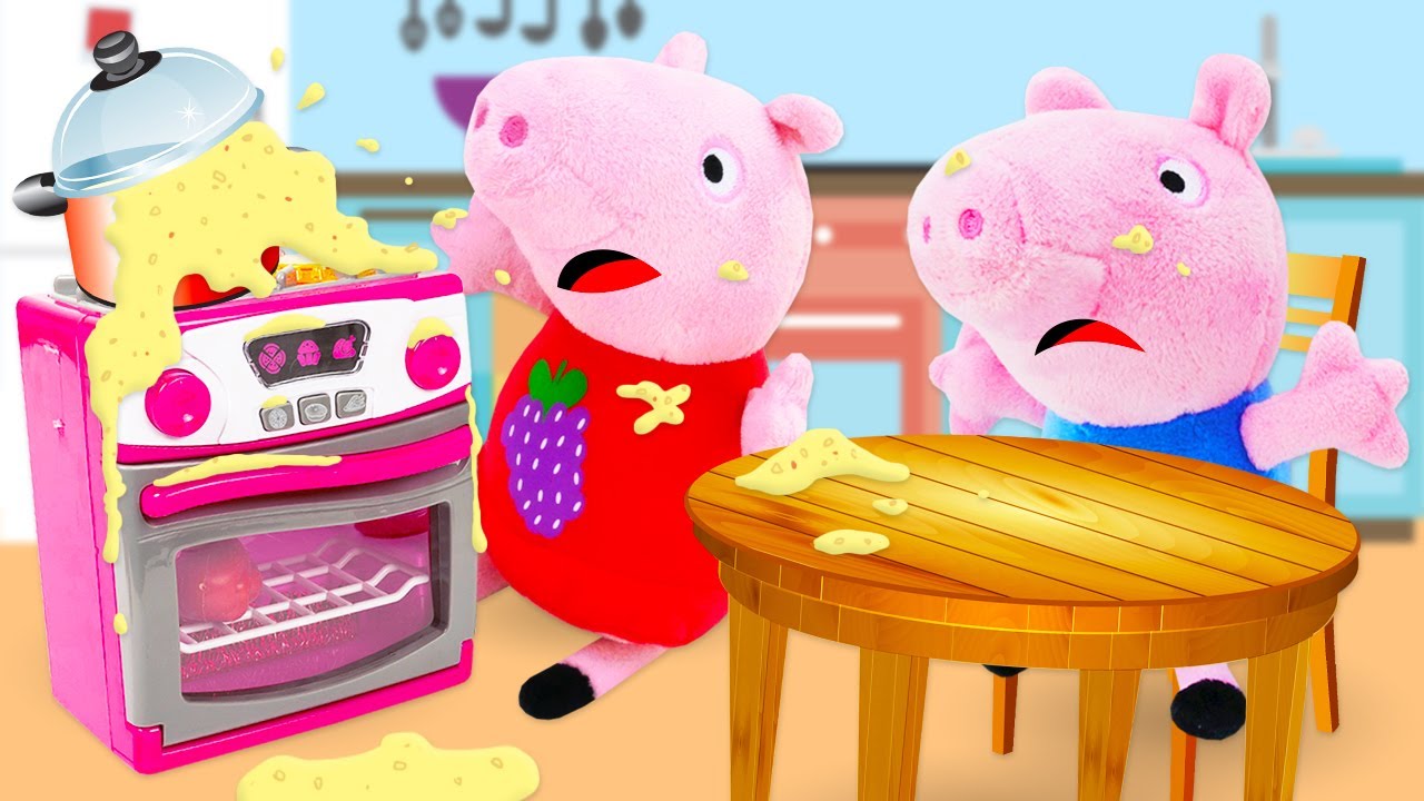 Préparation de la bouillie finie par un cauchemar! Jeux pour enfants avec Peppa Pig.