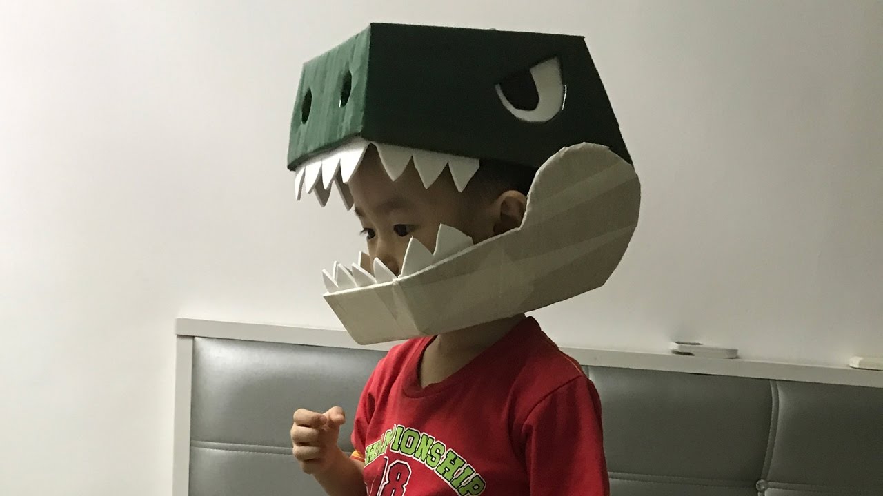 Simple Cardboard dinosaur helmet