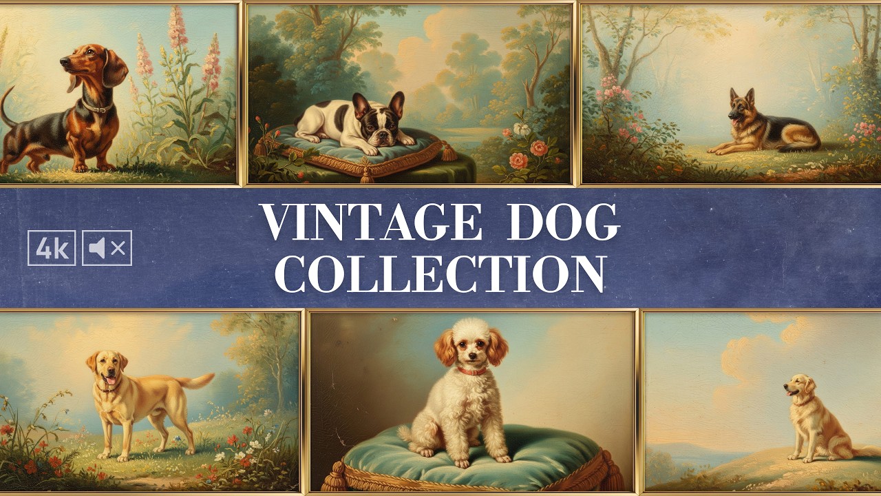 Vintage Dog Portraits Collection 4K | Frame TV Art Screensaver | No Music 3 Hours