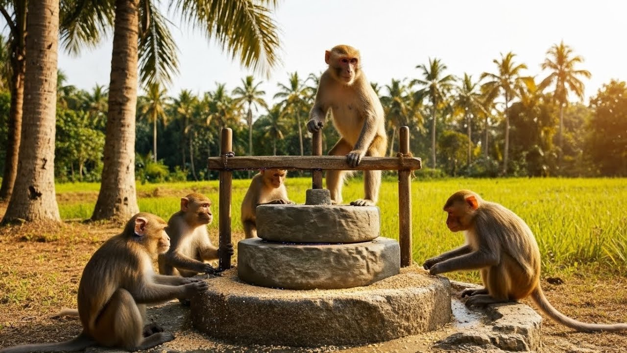 Monkey rice harvest season