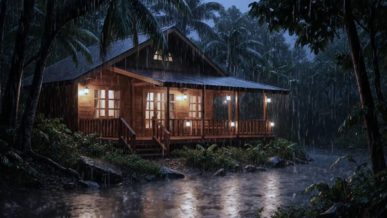 нереально расслабляет 🌧️ сильный дождь по крыше деревянного дома в лесу asmr