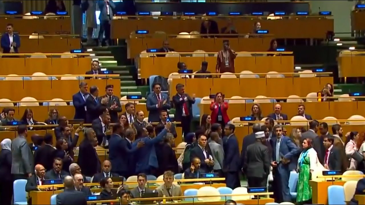 Diplomats walk out of UN assembly hall in protest of Netanyahu as he begins speech