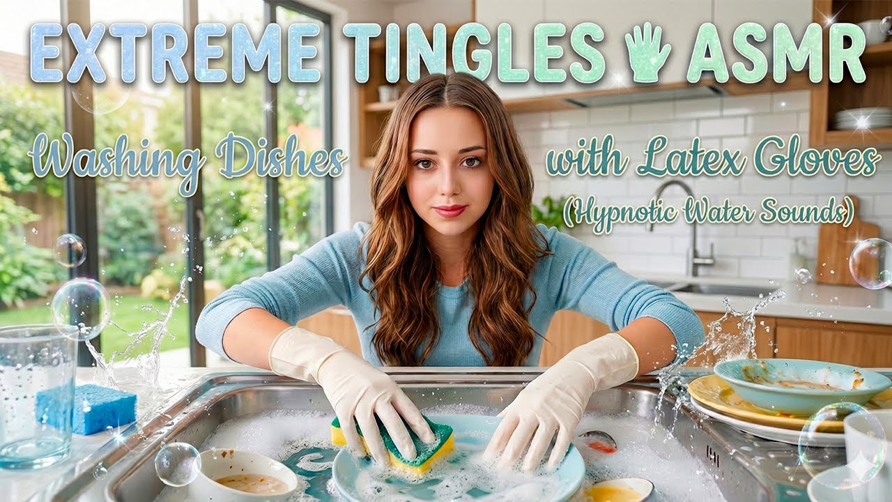 EXTREME TINGLES 🧤 Latex Gloves Washing Dishes | Hypnotic Water Sounds ASMR