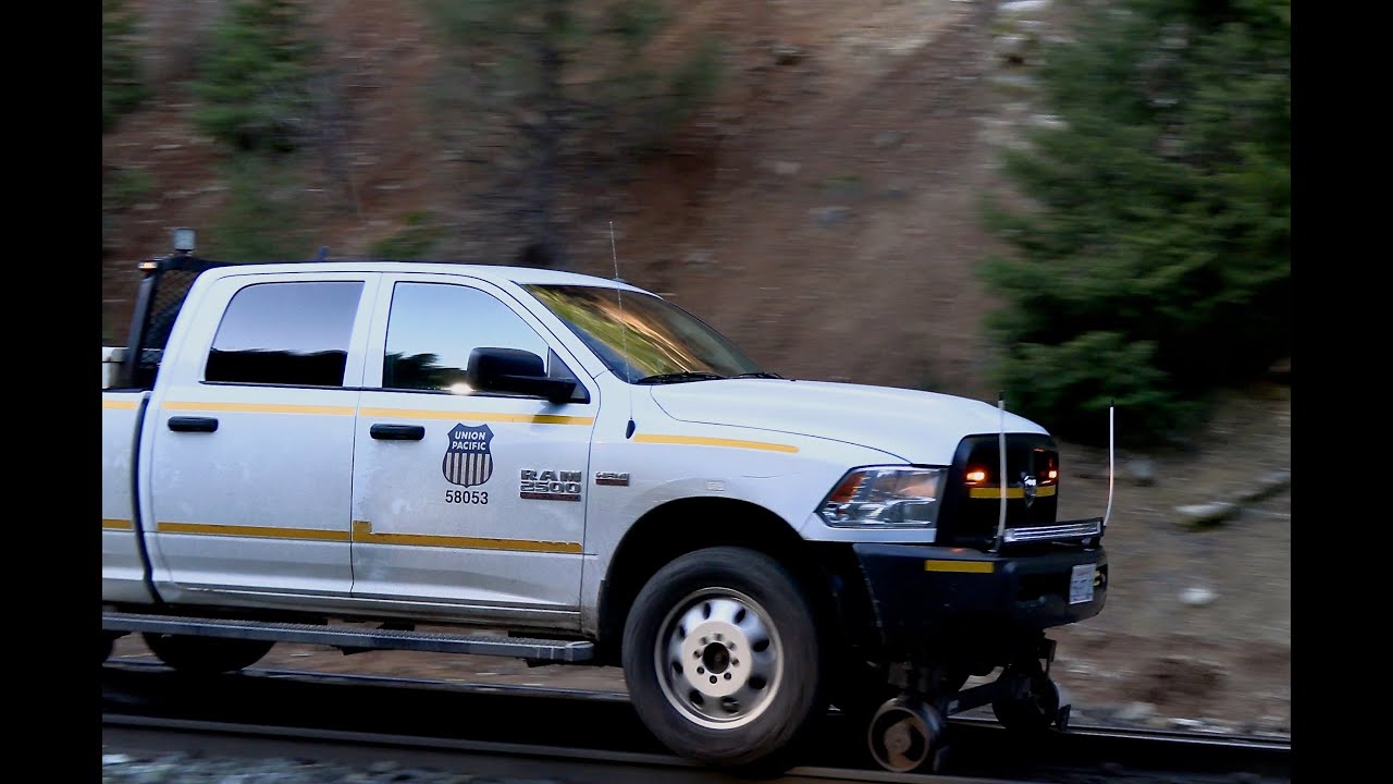 UNION PACIFIC Dodge RAM 2500 MoW truck crosses the Sacramento river a few miles North of Dunsmuir CA