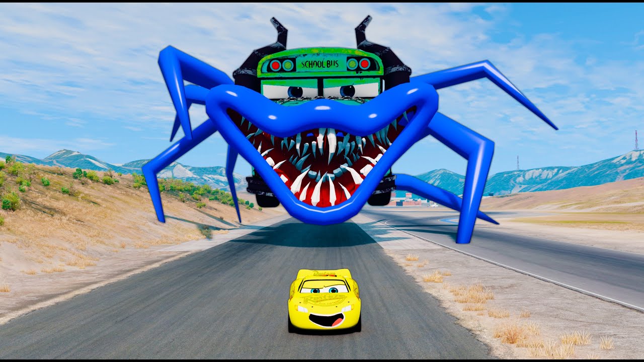 Epic Escape from Lightning McQueen vs Head Eater Monster Cars | McQueen VS McQueen! BeamNG.Drive #28