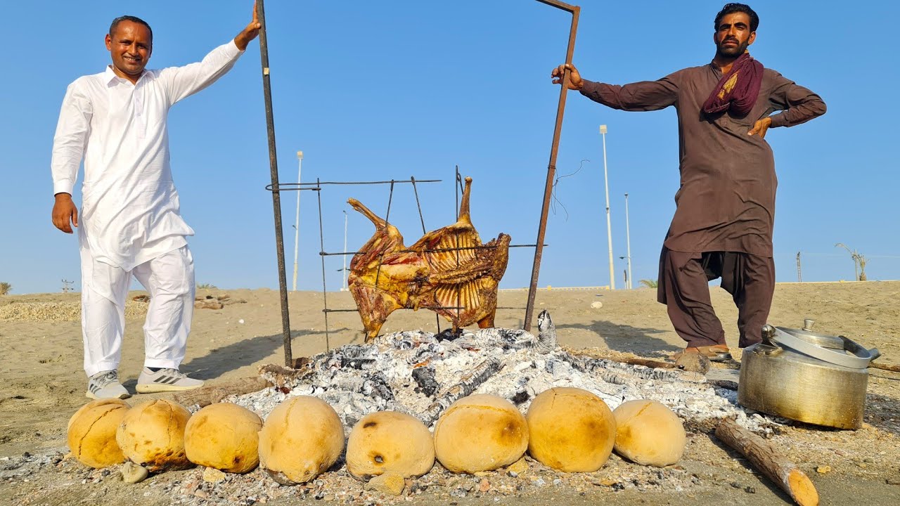 Stone Bread With Full Goat Sajji | Caak | Korno | Full Goat Balochi Sajji | Balochistan Village Food