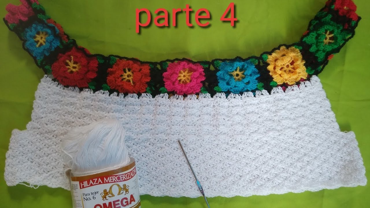 cómo hacer una blusa tabasqueña tejida a ganchito. parte 4