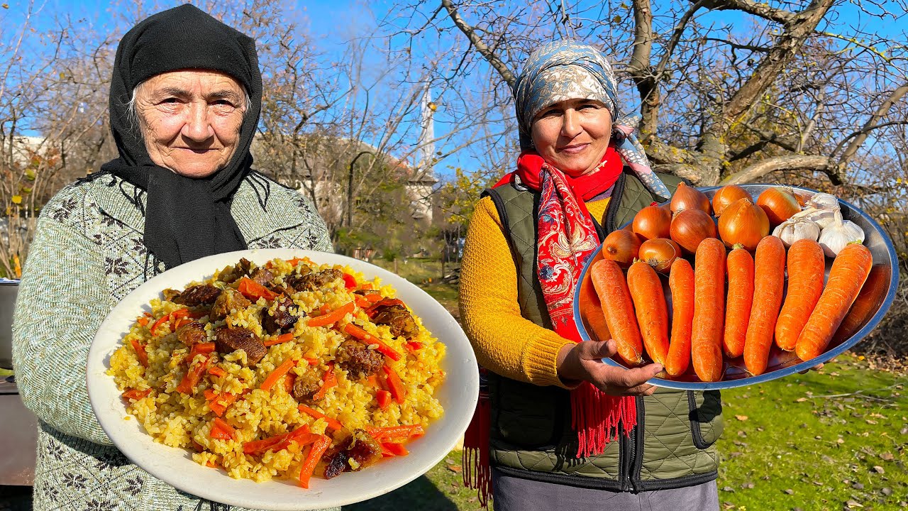 Рецепт вкусного УЗБЕКСКОГО ПИЛАФА | Релаксационное видео в милой сельской деревне Азербайджана
