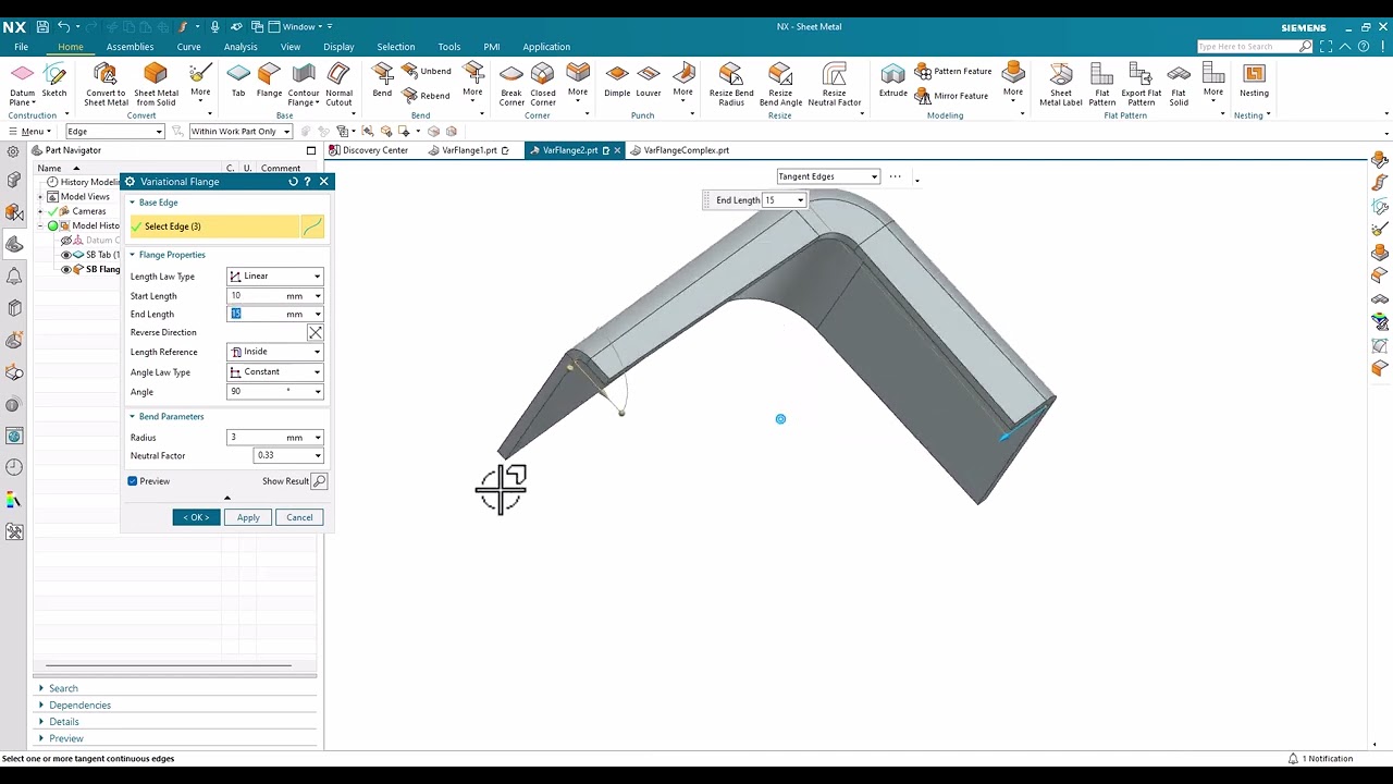 Siemens NX Sheet Metal: Variational Flange