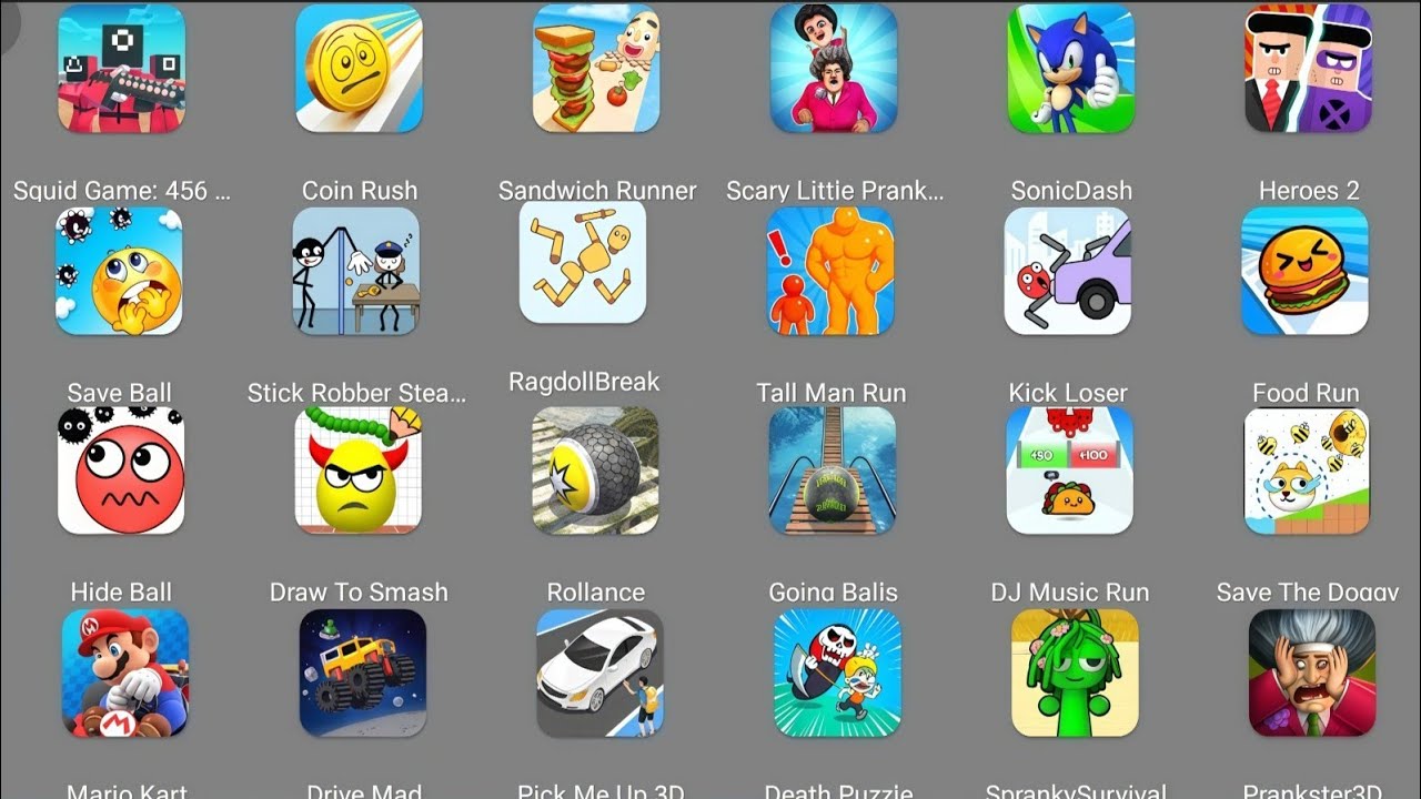 Spranky Survival,Squid Game 456,Draw To Smash,Prankster 3d,Grimace Monster Scary Survival,Pick Me Up