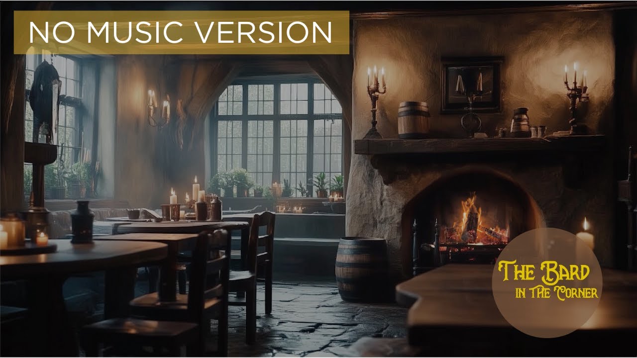Cozy Tavern Ambience on a Rainy Day | NO MUSIC Version | Crackling Fire, Clinking Glasses |
