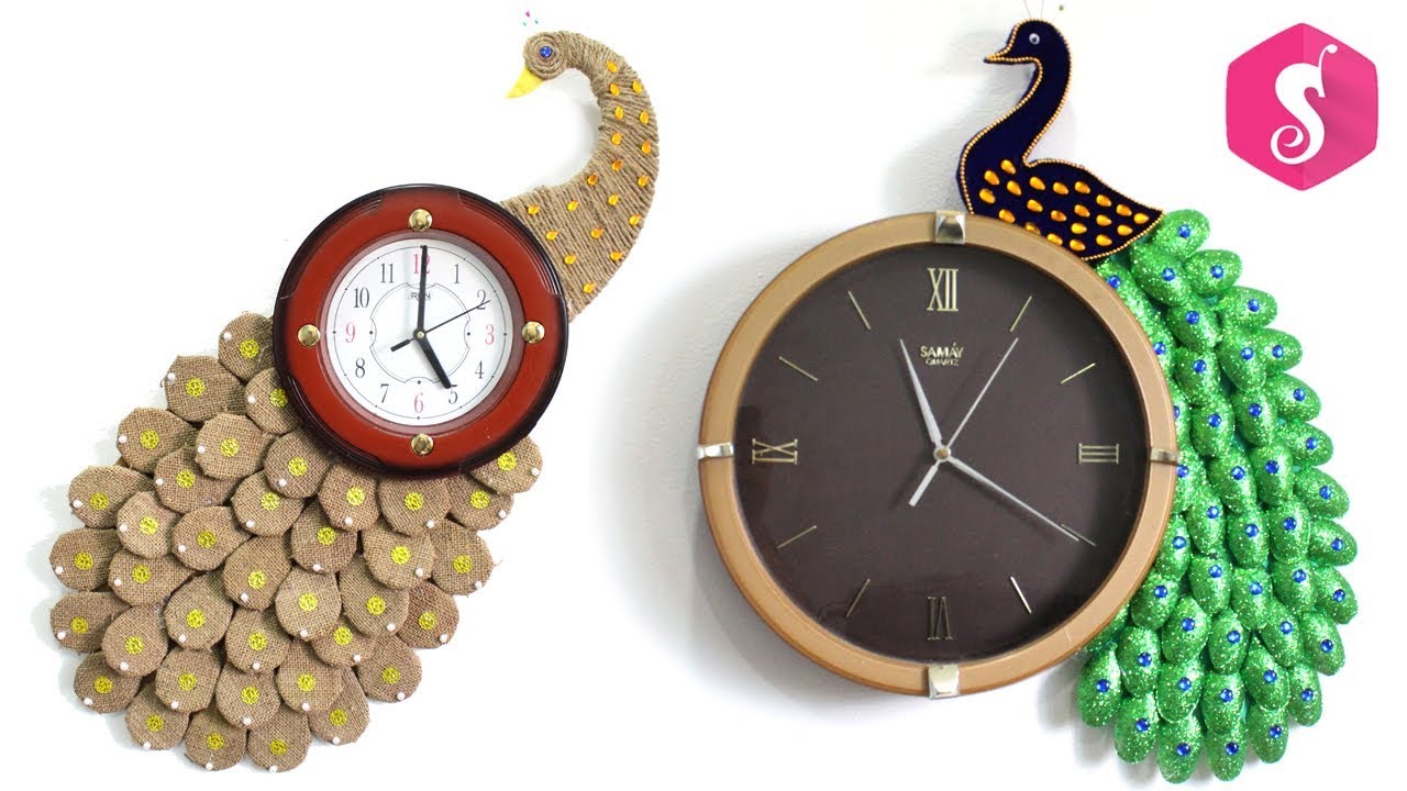 2 HANDMADE PEACOCK WALL CLOCK from OLD MATERIALS
