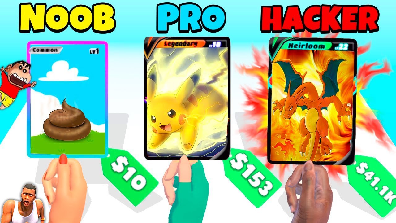 NOOB vs PRO vs HACKER in POKEMON CARDS EVOLUTION | MILLION DOLLAR POKEMON CARD | SHINCHAN CHOP