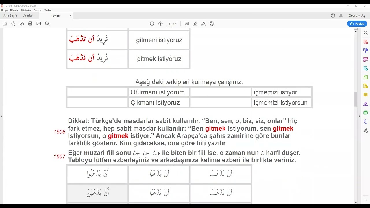 Arapça15 hafta muzariyi nasb eden 