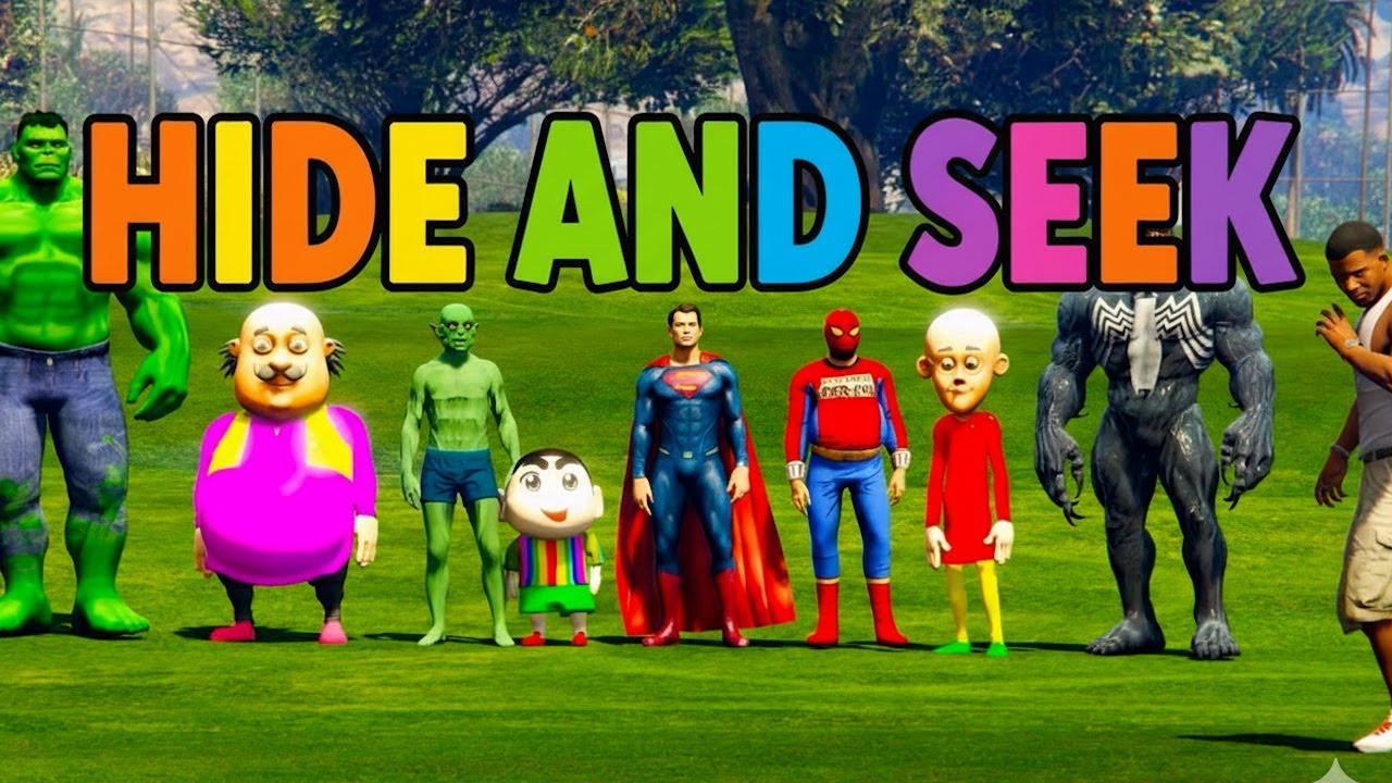 Franklin vs Superheroes Hide & Seek in GTA 5 | SpiderMan, Hulk, Motu Patlu & More! 😂