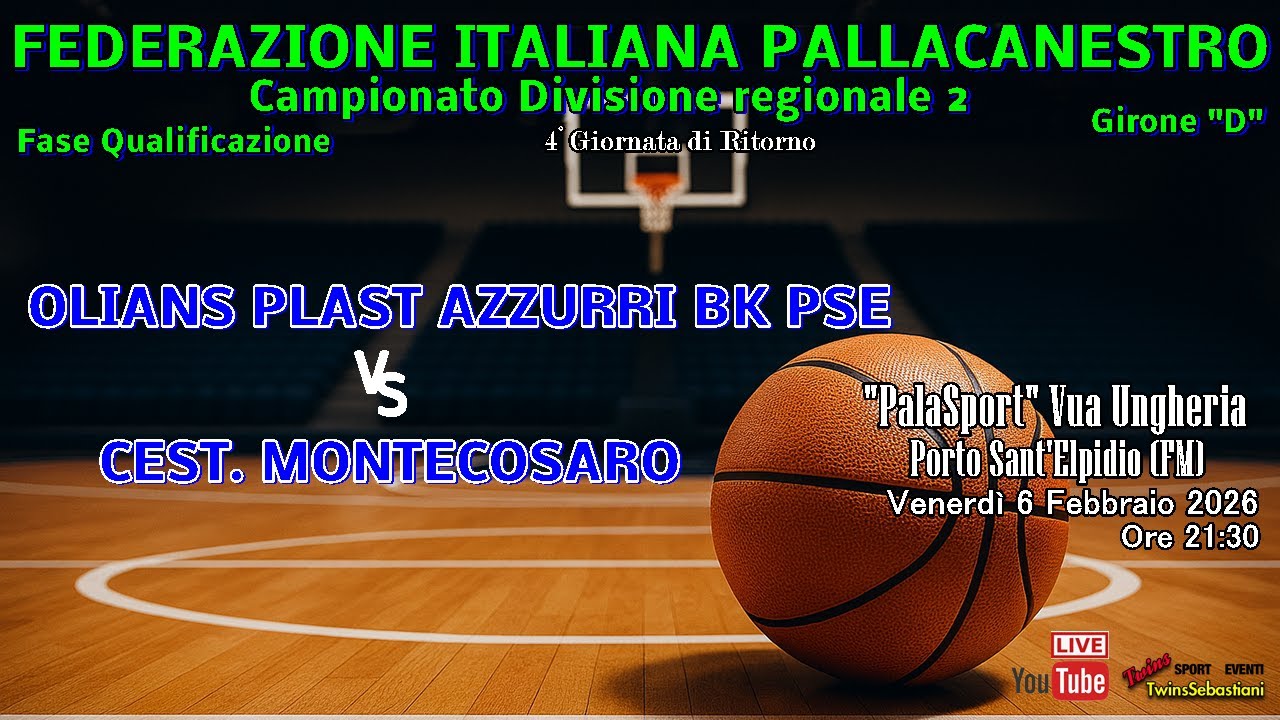 🏀 OLIANS PLAST FREELY BK PSE vs CEST. M.COSARO - 06.02.2026 Ore 21:30 – 4° di Ritorno