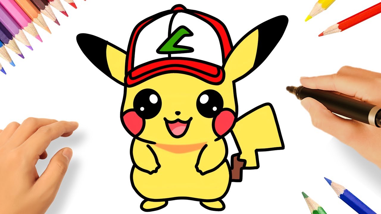 CÓMO DIBUJAR A PIKACHU CON GORRA KAWAII FACIL ⚡❤️