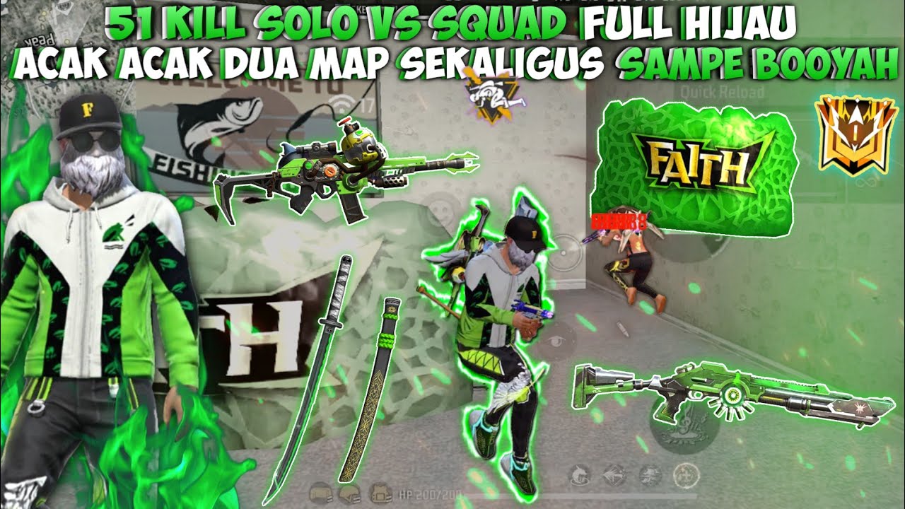 51 KILL SOLO VS SQUAD FULL HIJAU!! KOMBINASI SET FULL HIJAU INI KEREN BANGET!!