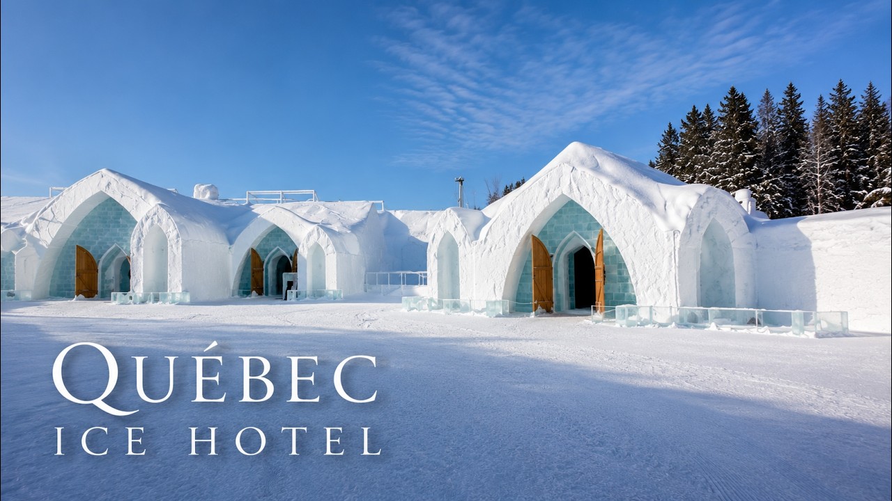 Inside the Ice Hotel Québec in Winter | Hôtel de Glace Snow Architecture & Ice Bar 4K Walking Tour