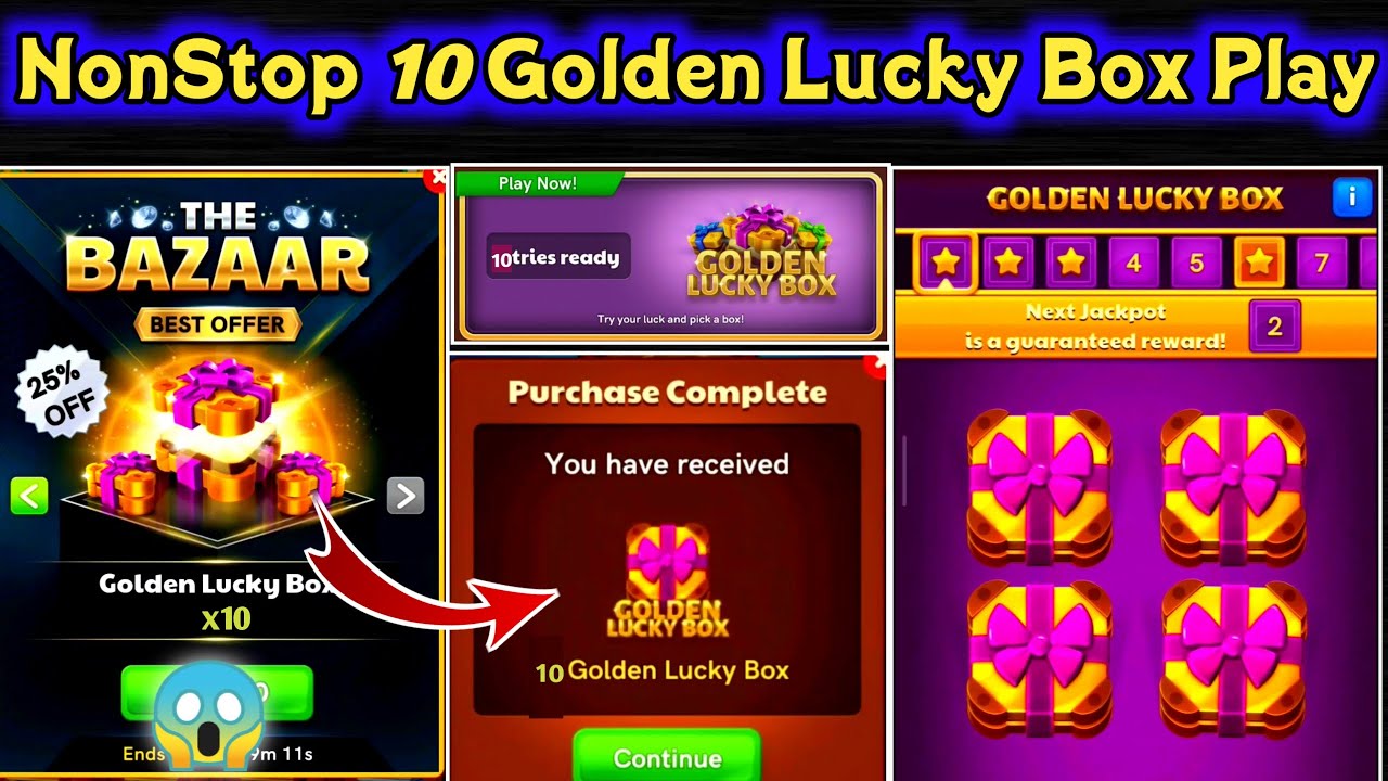 NonStop 10 Golden Lucky Box Play😱 Carrom Pool Golden Lucky Box😱 Amazing Rewards Full Details 🔥