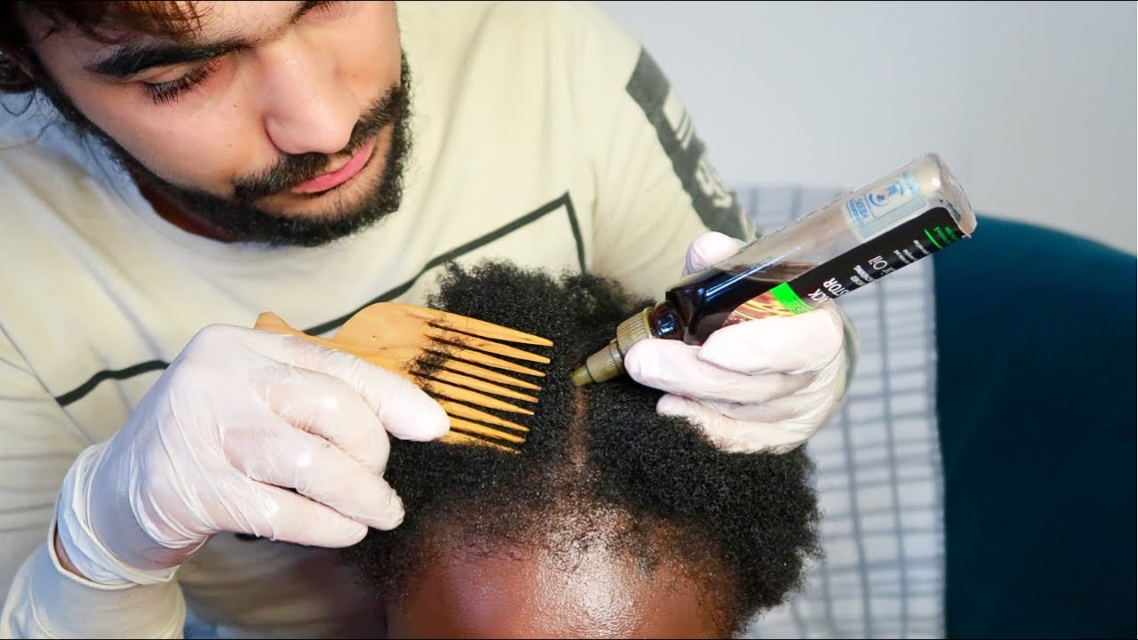 ASMR Parting & Greasing my 4c Afro Coarse Hair