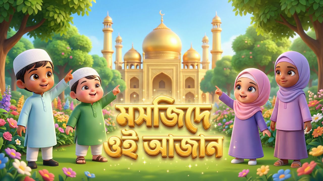 মসজিদে ওই আজান | Mosjide oi azan | Bangla Kids Islamic Song | Little Muslim Toons