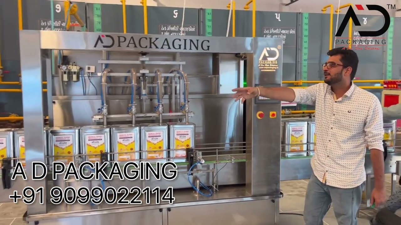 Fully Automatic 4 Head Servo Driven 5-15kg Oil Tin Filling Machine