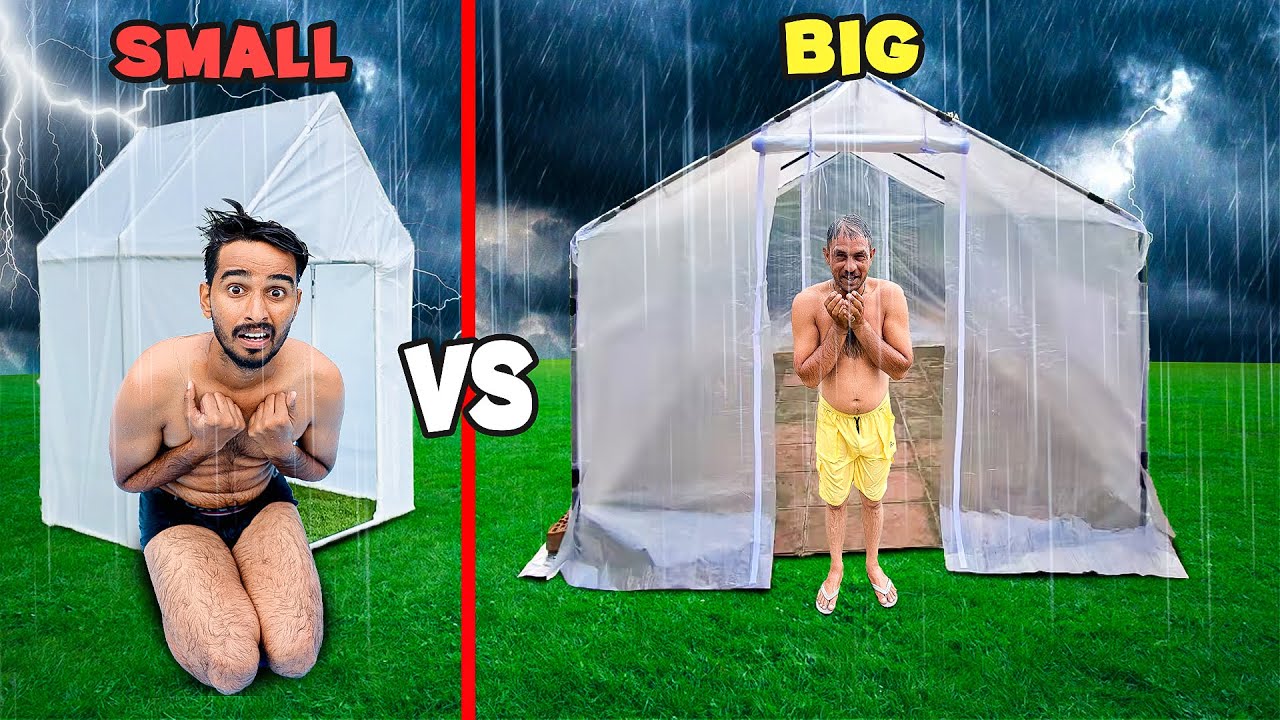 Surviving 24 Hours in Low budget Rain House 🌧️ Small Vs Big House Challenge