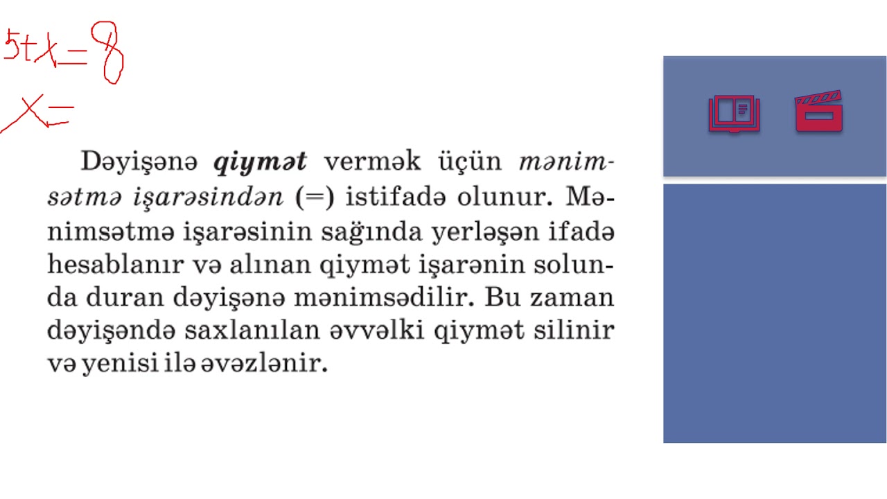 informatika 6-cı sinif Proqramda dəyişənlər
