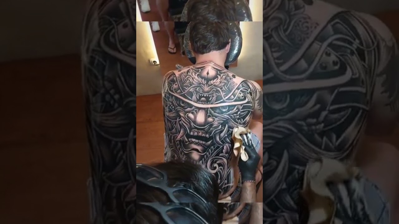 JAPANESE HANNYA MASK FULL BACK TATTOO 🔥#azceink #azcestudio #azcetattoo