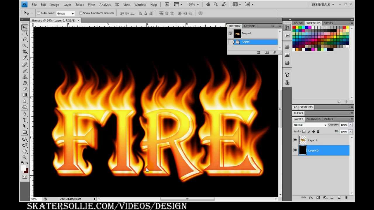 Fire and flame font text design tutorial in adobe photoshop cs4