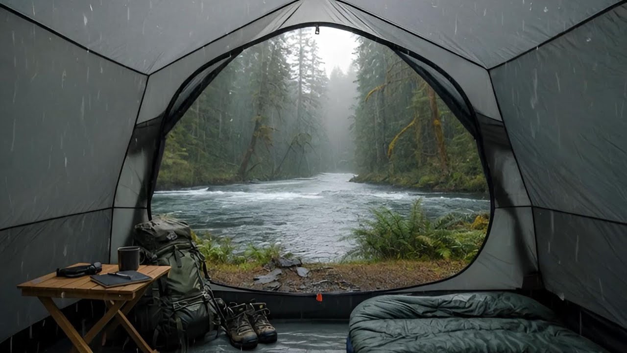 Camping in the Rain by the River 🌊 | Relaxing Outdoor Ambience