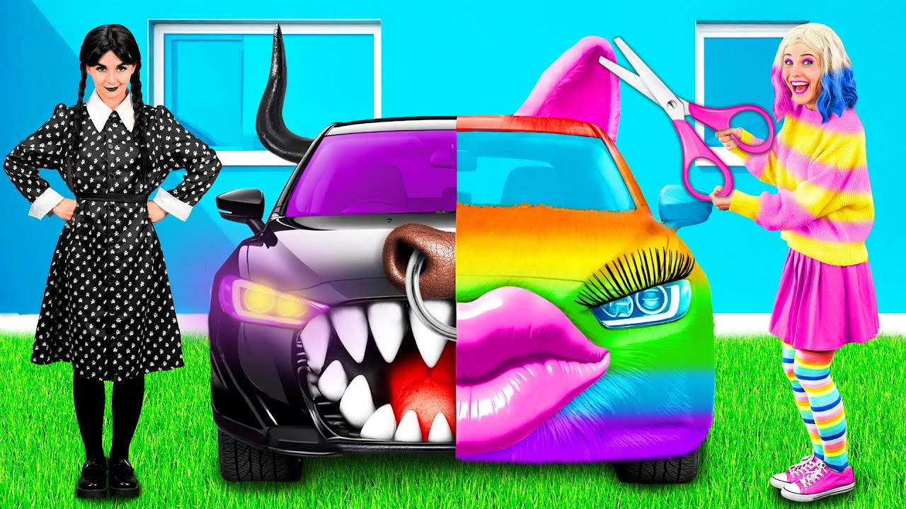 Радужная машина vs Черная машина Челлендж | Сумасшедшие Идеи для Пранков от Fun Challenge