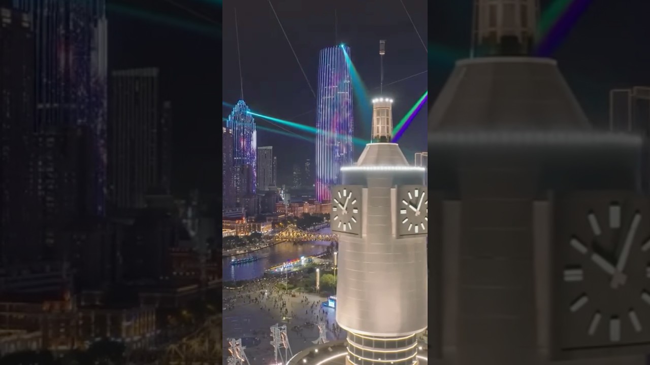 #sco2025  #SCO #Tianjin #China Dazzling light show in Tianjin features SCO landmarks and culture