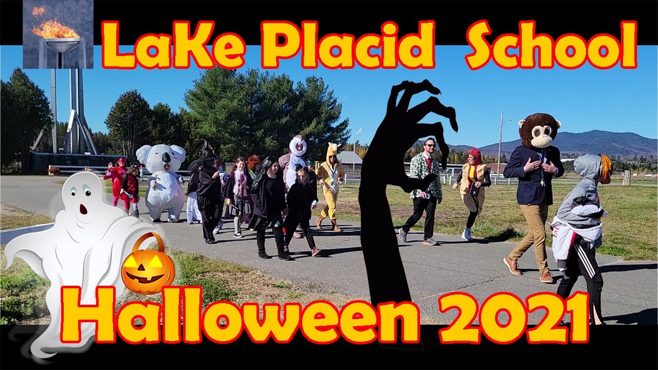 Lake Placid School Halloween Parade 2021, Elementary kids,  School Band Ghost Busters, dancing ghost