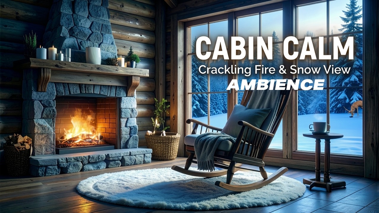 Cozy Winter Cabin Ambience | Fireplace Crackling, Snowy Forest View & Soft Music