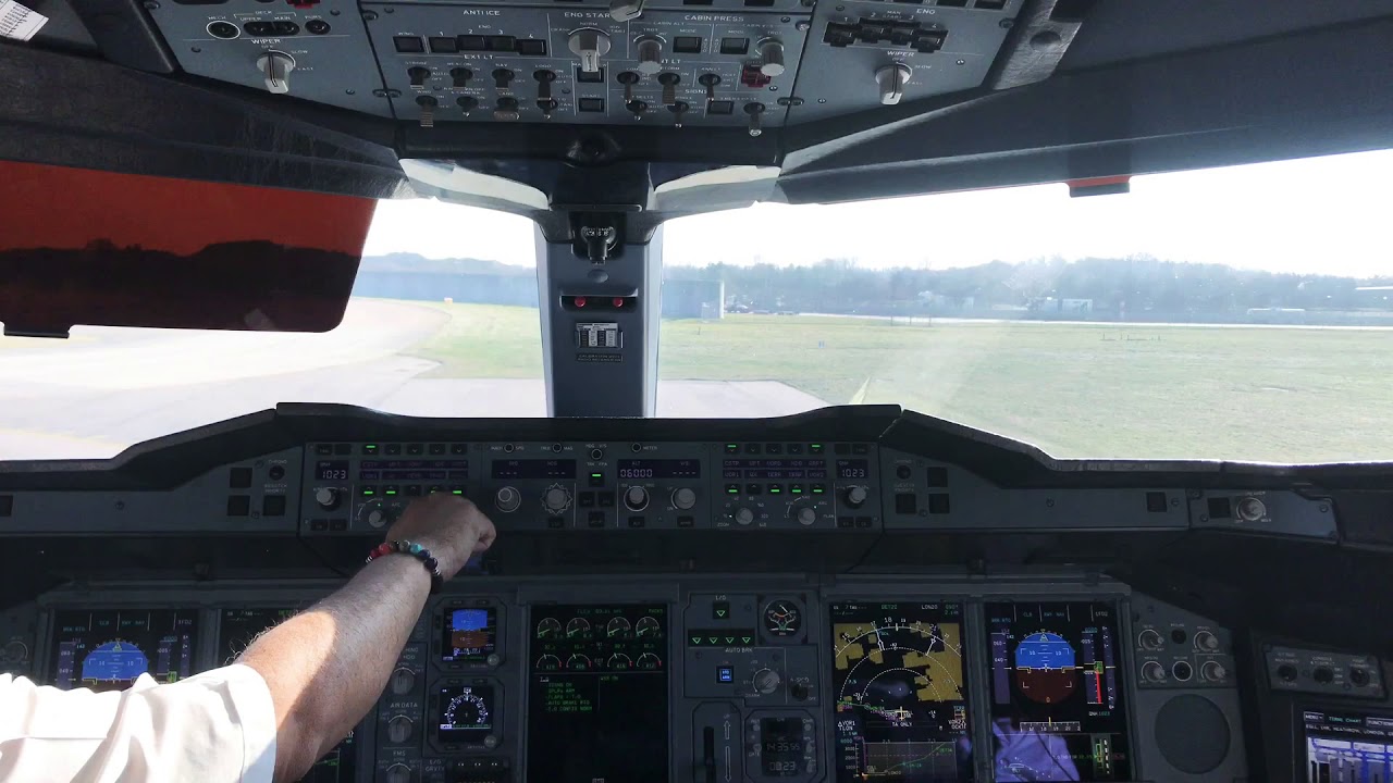 London Heathrow A380 cockpit view takeoff .
