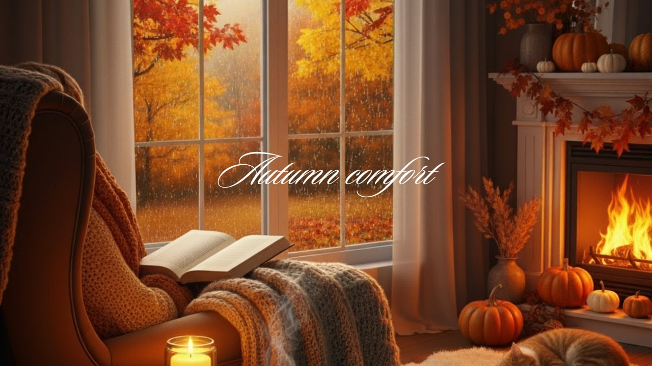 Осенний уют 🍂🔥 Autumn Cozy Vibes: Fireplace, Rain Window & Relaxing Music 🍁✨