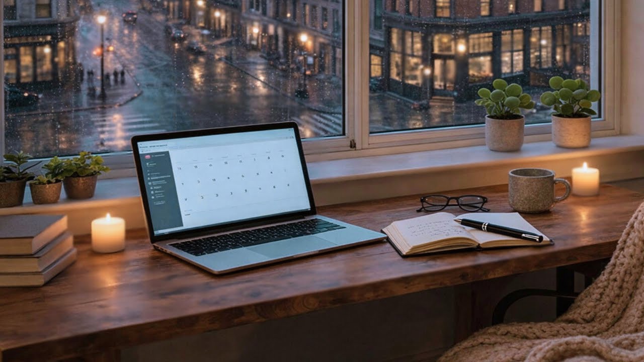 Calm Window Desk for Study at Night | Rain Sounds for Focus (No Music)