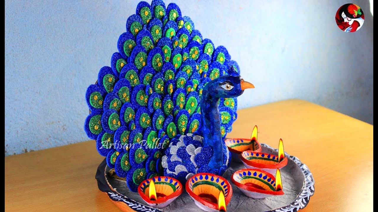 Peacock Thali Decor with Clay | Aarti Thali for Diwali Home Decor | Handmade Diwali Gift Idea