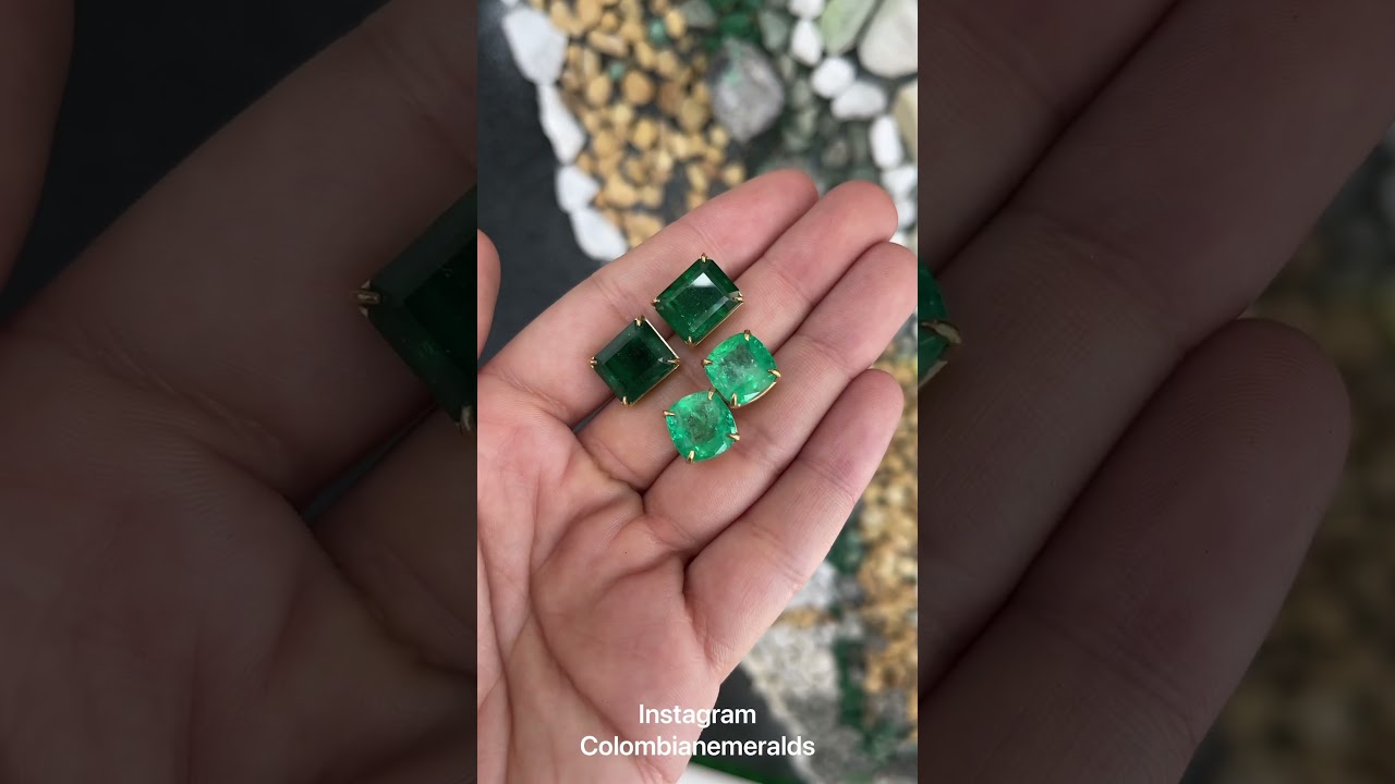 CUSHION VS EMERALD CUT Colombian Zambian large big emerald stud statement earrings