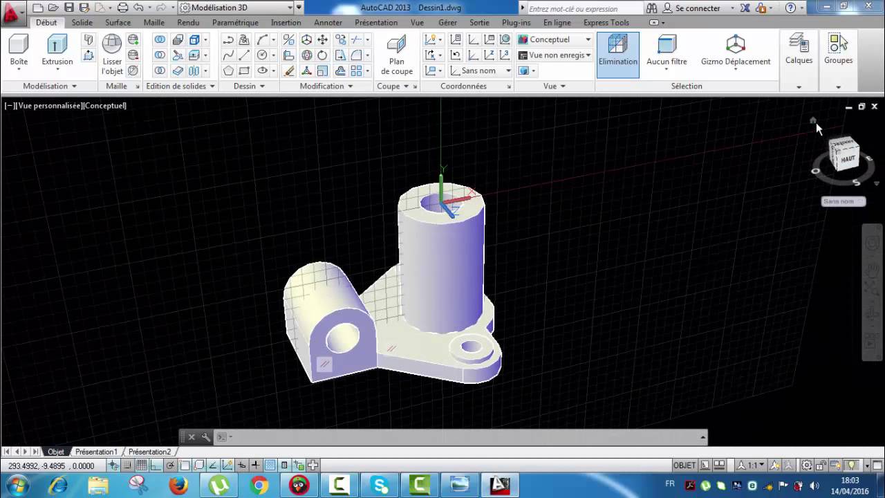 Leçon 6 Autocad :comment réaliser une pièce 3D avec  Mise en Plan à partir Espace d'Objet/ORIYANE
